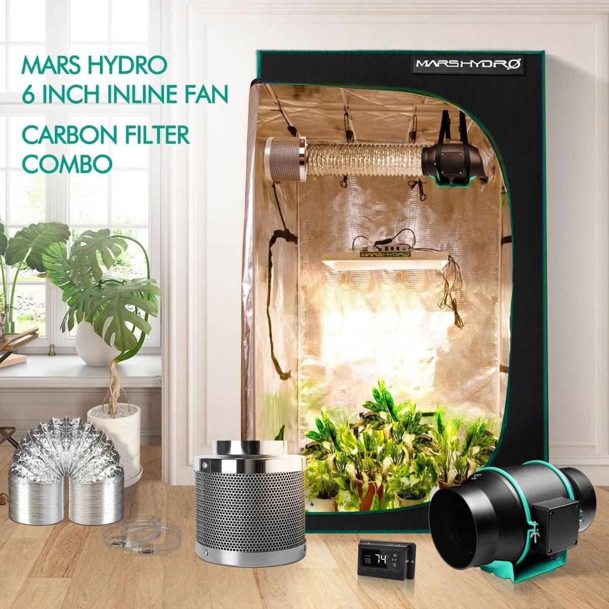 MARS HYDRO 4 INCH INLINE FAN AND CARBON FILTER COMBO WITH THERMOSTAT CONTROLLER