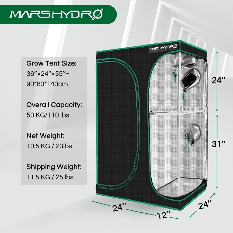 MARS HYDRO 2 IN 1 GROW TENT - 90X60X140 CM