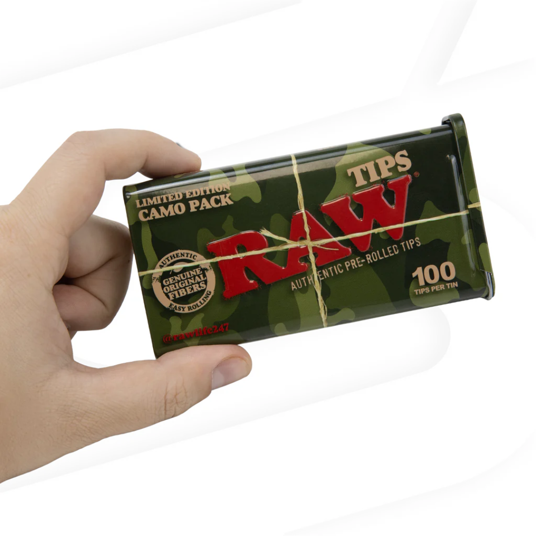RAW Tips Pre-Rolled Tips Camo Tin - Box