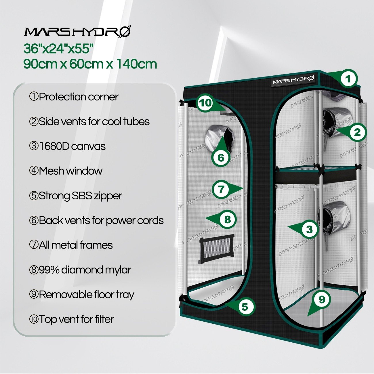 MARS HYDRO 2 IN 1 GROW TENT - 90X60X140 CM