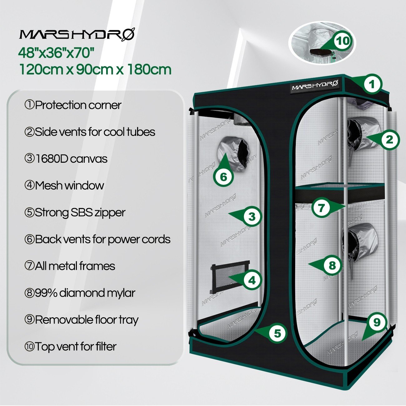 MARS HYDRO 2 IN 1 GROW TENT - 120X90X180 CM