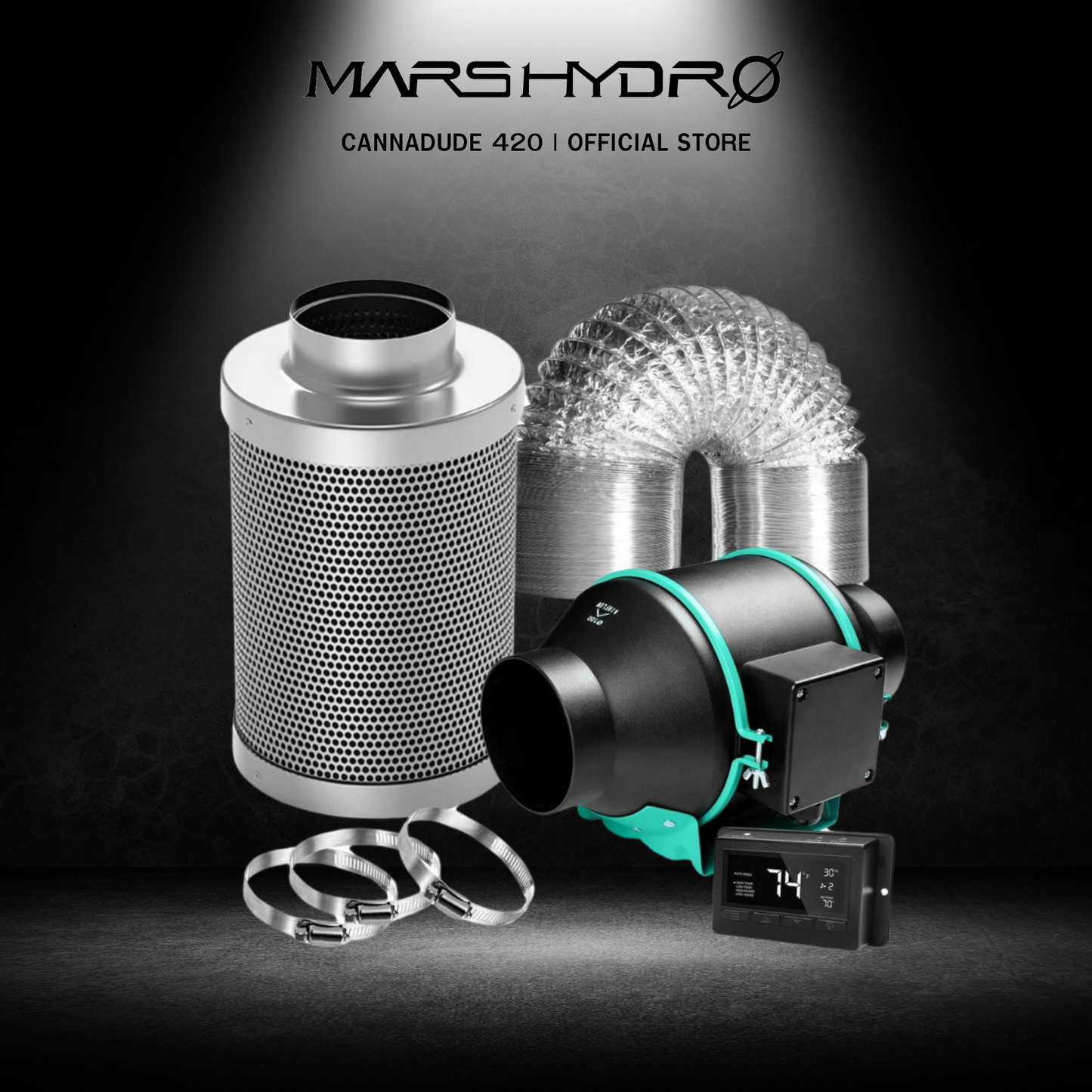 MARS HYDRO 4 INCH INLINE FAN AND CARBON FILTER COMBO WITH THERMOSTAT CONTROLLER