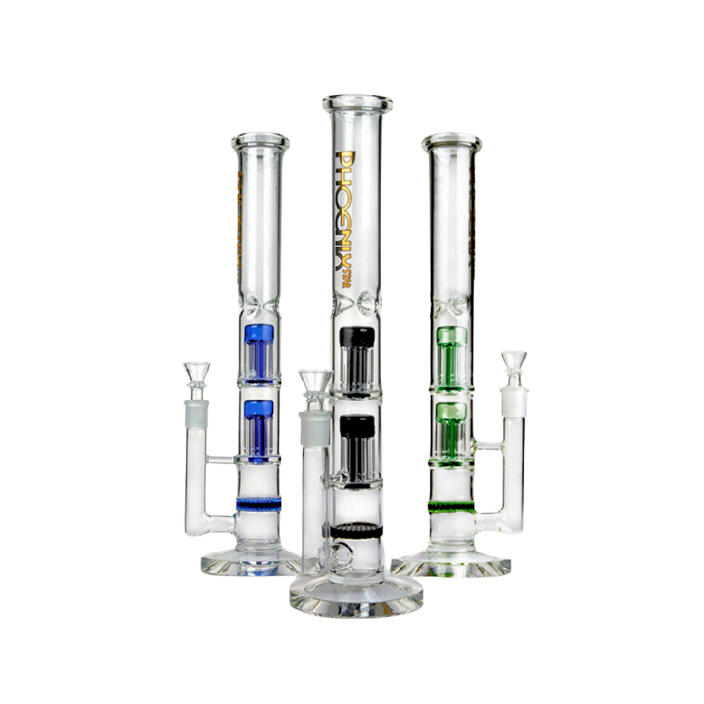 Cylinder Pressing Crystal Thick Base 3 Percs Glass Bong 14"
