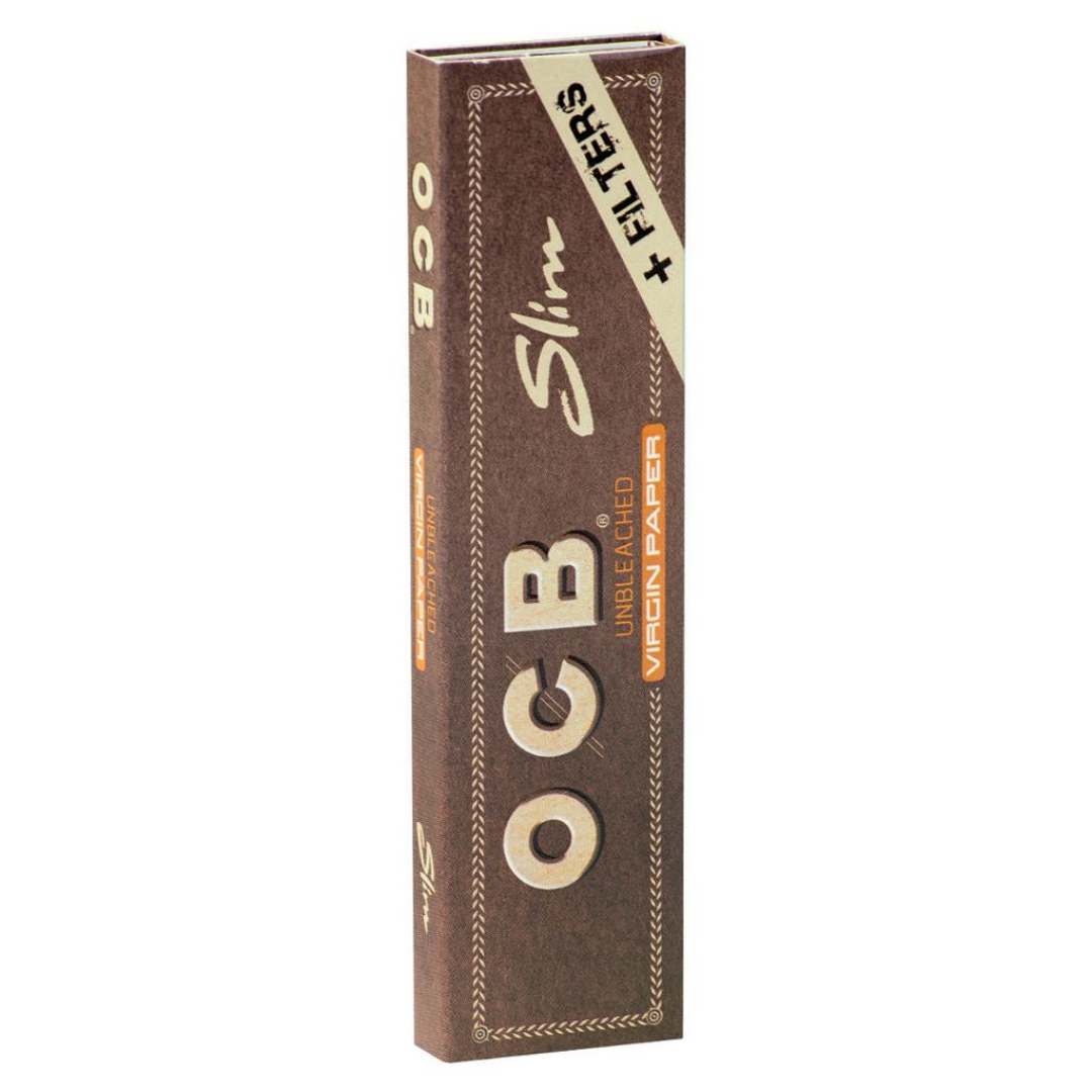 OCB Virgin Unbleached Slim Rolling Paper with Filter Tips King Size