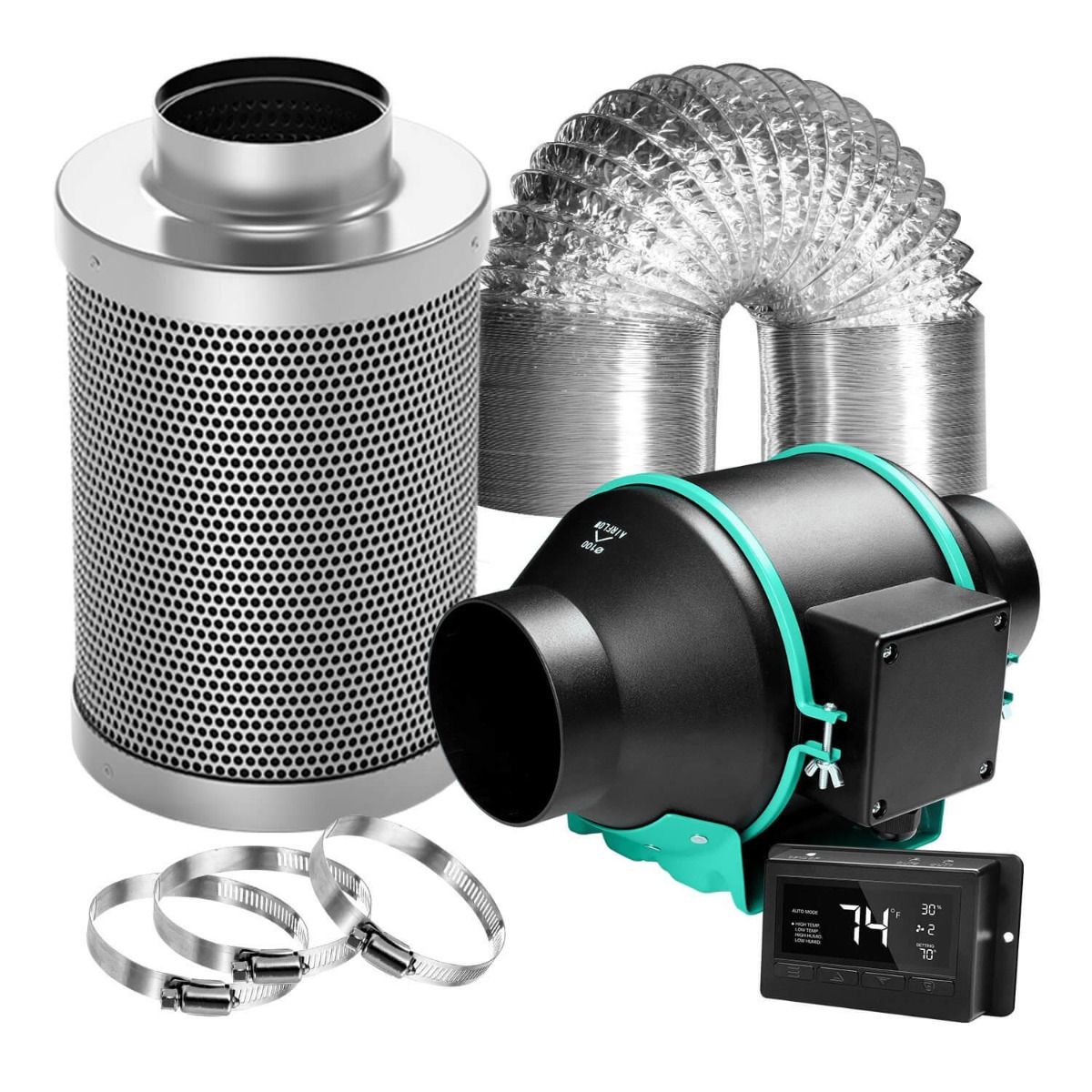 MARS HYDRO 4 INCH INLINE FAN AND CARBON FILTER COMBO WITH THERMOSTAT CONTROLLER