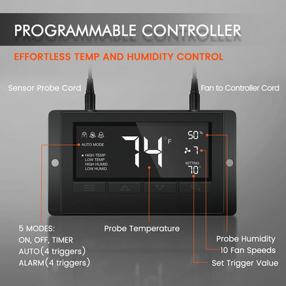 SPIDER FARMER 4 INCH INLINE FAN WITH THERMOSTAT CONTROLLER