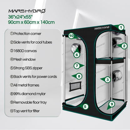 MARS HYDRO 2 IN 1 GROW TENT - 90X60X140 CM
