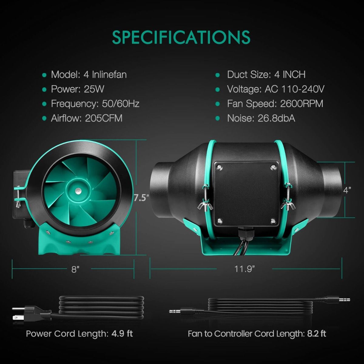 MARS HYDRO 4 INCH INLINE FAN AND CARBON FILTER COMBO WITH THERMOSTAT CONTROLLER