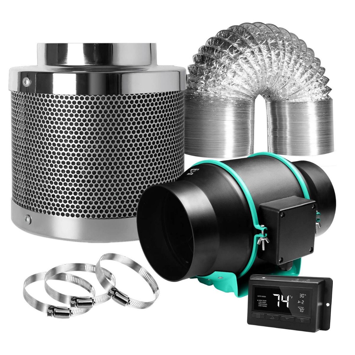 MARS HYDRO 4 INCH INLINE FAN AND CARBON FILTER COMBO WITH THERMOSTAT CONTROLLER