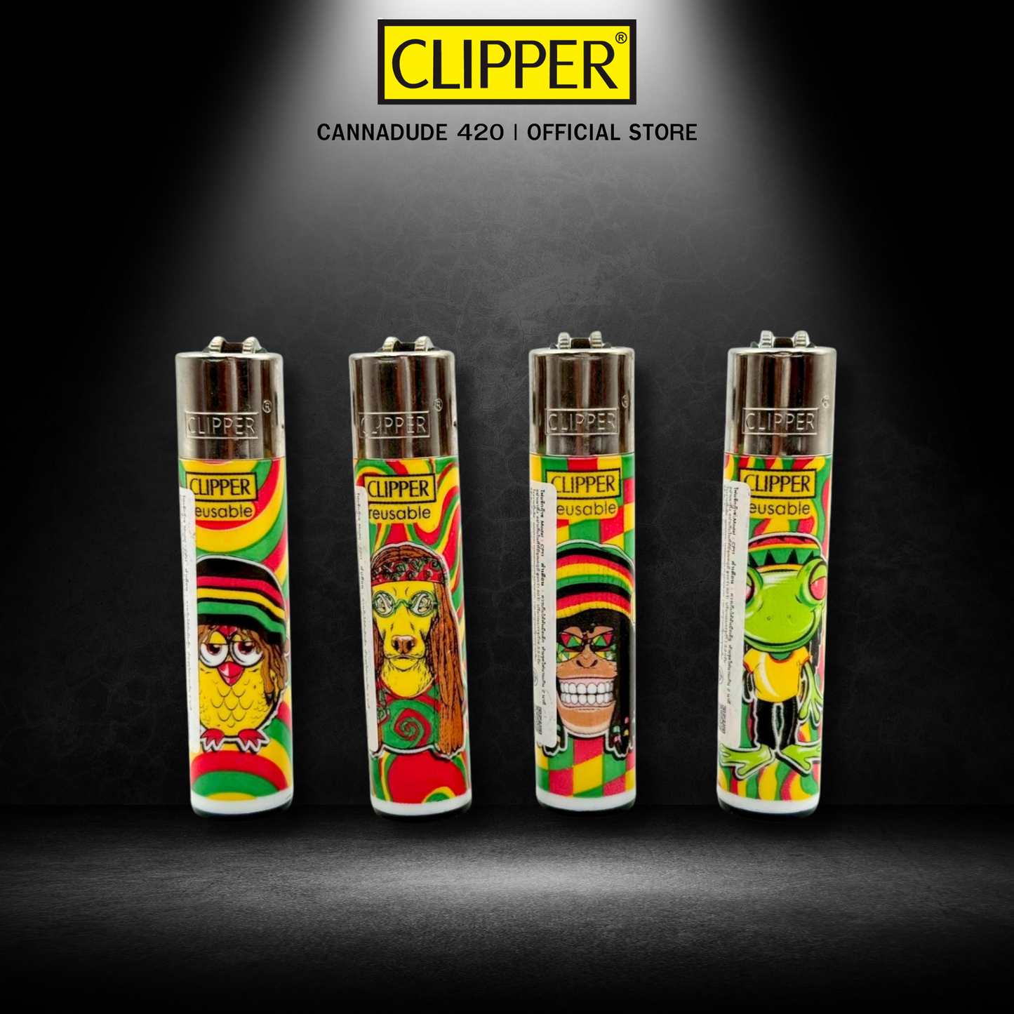 Clipper Reusable Lighter Rasta Animals Collection