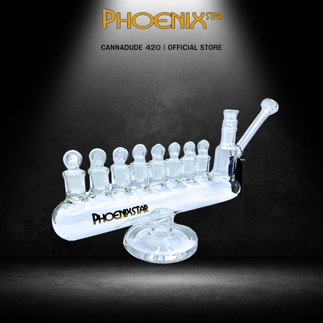 Phoenix Star Menorah Glass Dry Pipe With Eight 14mm Joint