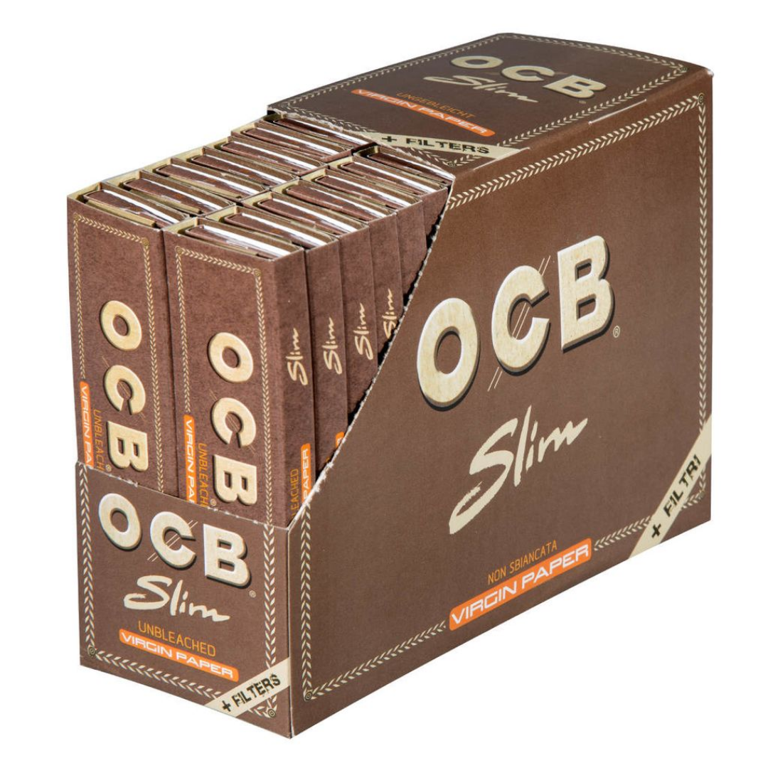 OCB Virgin Unbleached Slim Rolling Paper with Filter Tips King Size